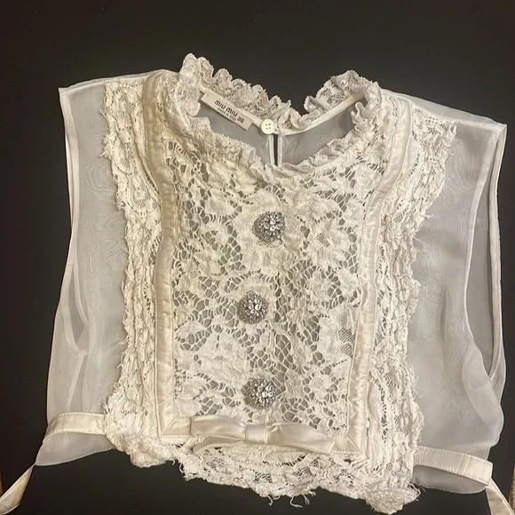 Miu Miu Mini~dress Silk, Lace, Crystal Embellishments, Length👌, Check! - Picture 11 of 15